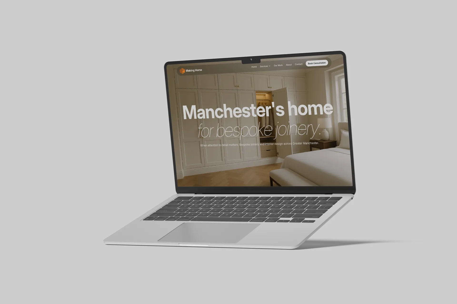 Making Home bespoke joinery website shown on a laptop