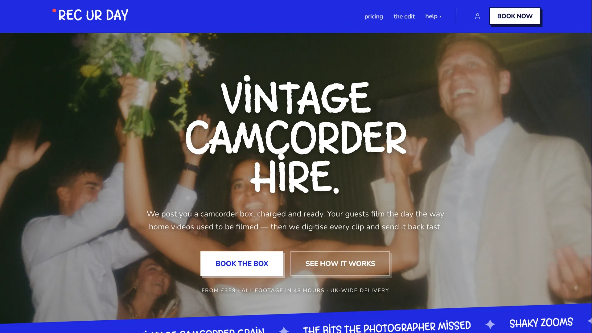 Rec Ur Day — homepage hero with book-the-box CTA