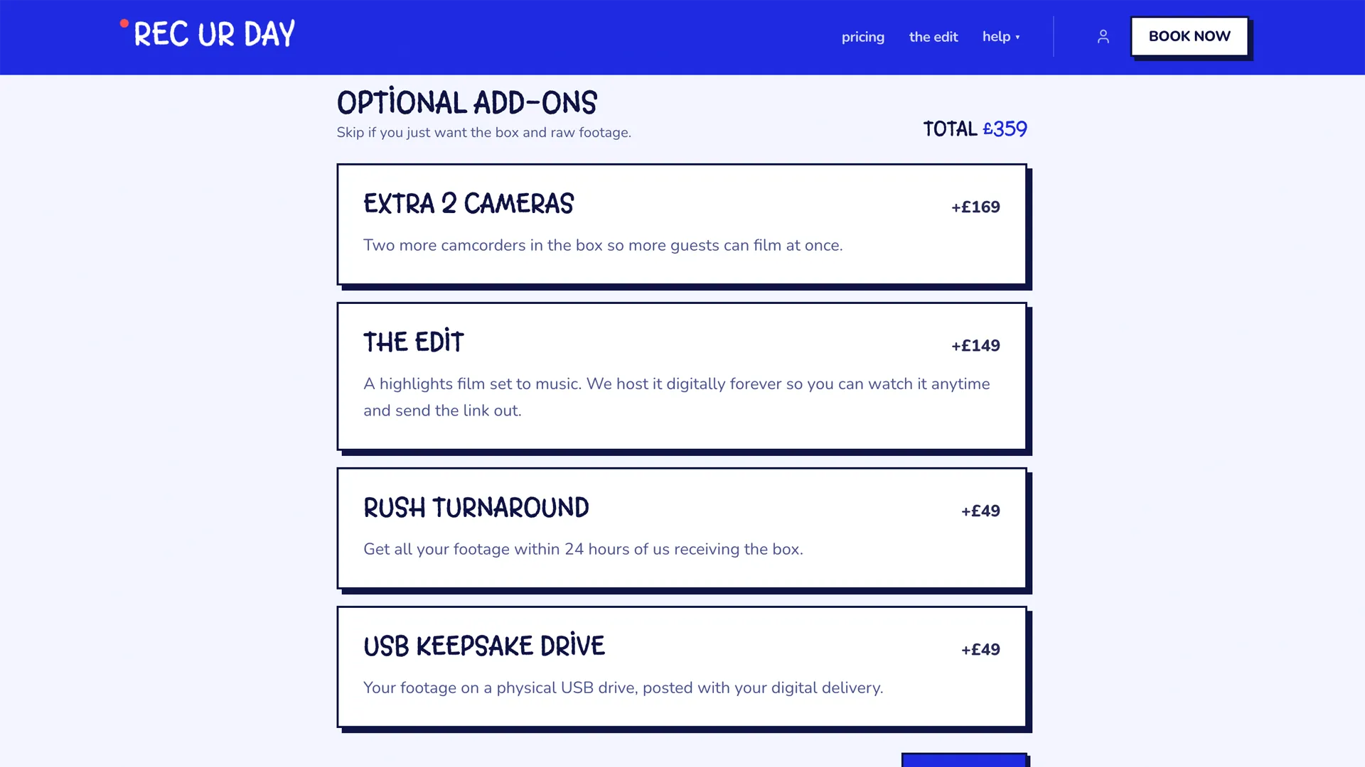 Rec Ur Day — optional add-ons at checkout including The Edit